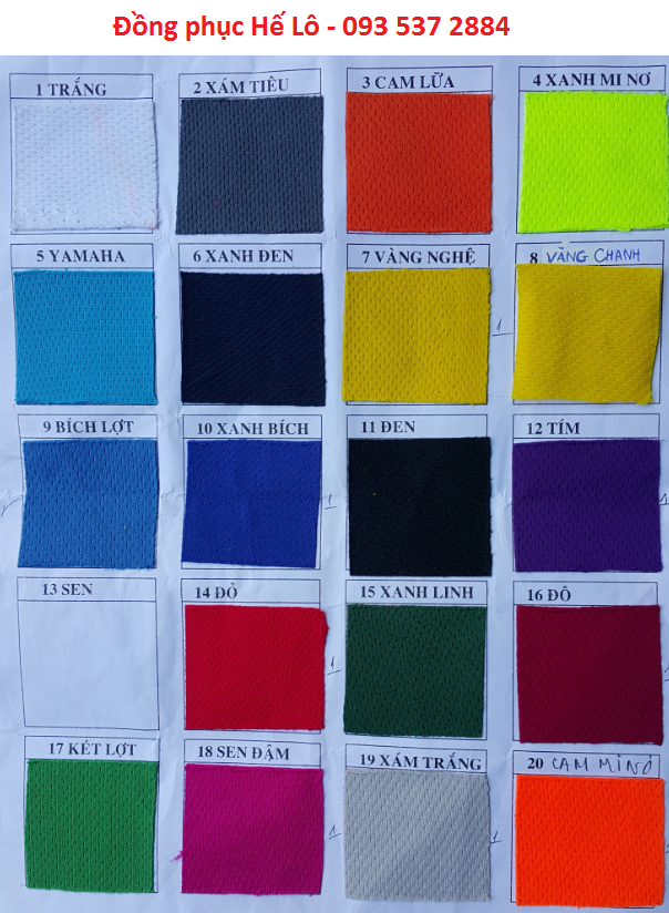 bảng màu thun mè đồng phục đà nẵng